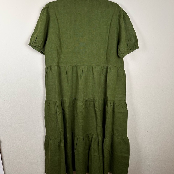NWT Crown Linen Designs green Button Front Midi Dress 100% Linen cottagecore - Picture 9 of 12